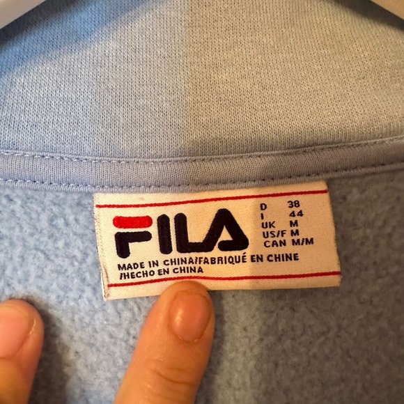 FILA Women's M Blue/White Chevron Collared Quarter Zip Pullover Sweater - Picture 3 of 16